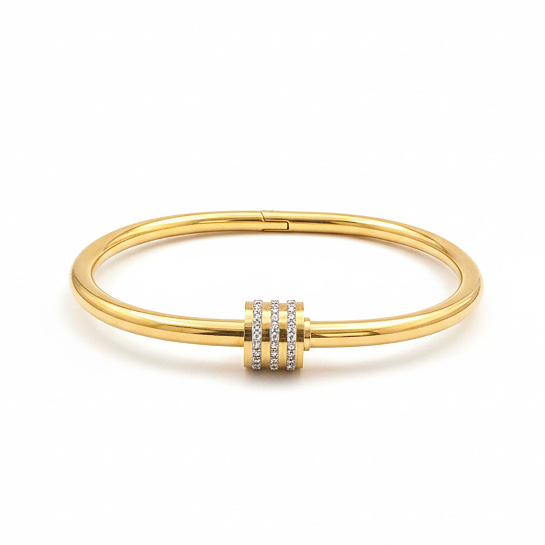 18K Gold Plated Triple Band CZ Bangle Bracelet for Women by Zytoon