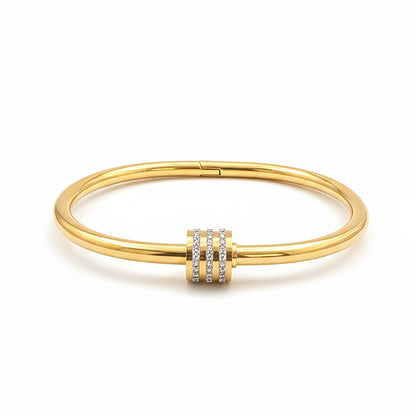 18K Gold Plated Triple Band CZ Bangle Bracelet for Women by Zytoon