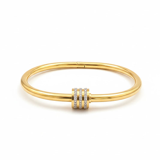 18K Gold Plated Triple Band CZ Bangle Bracelet for Women by Zytoon