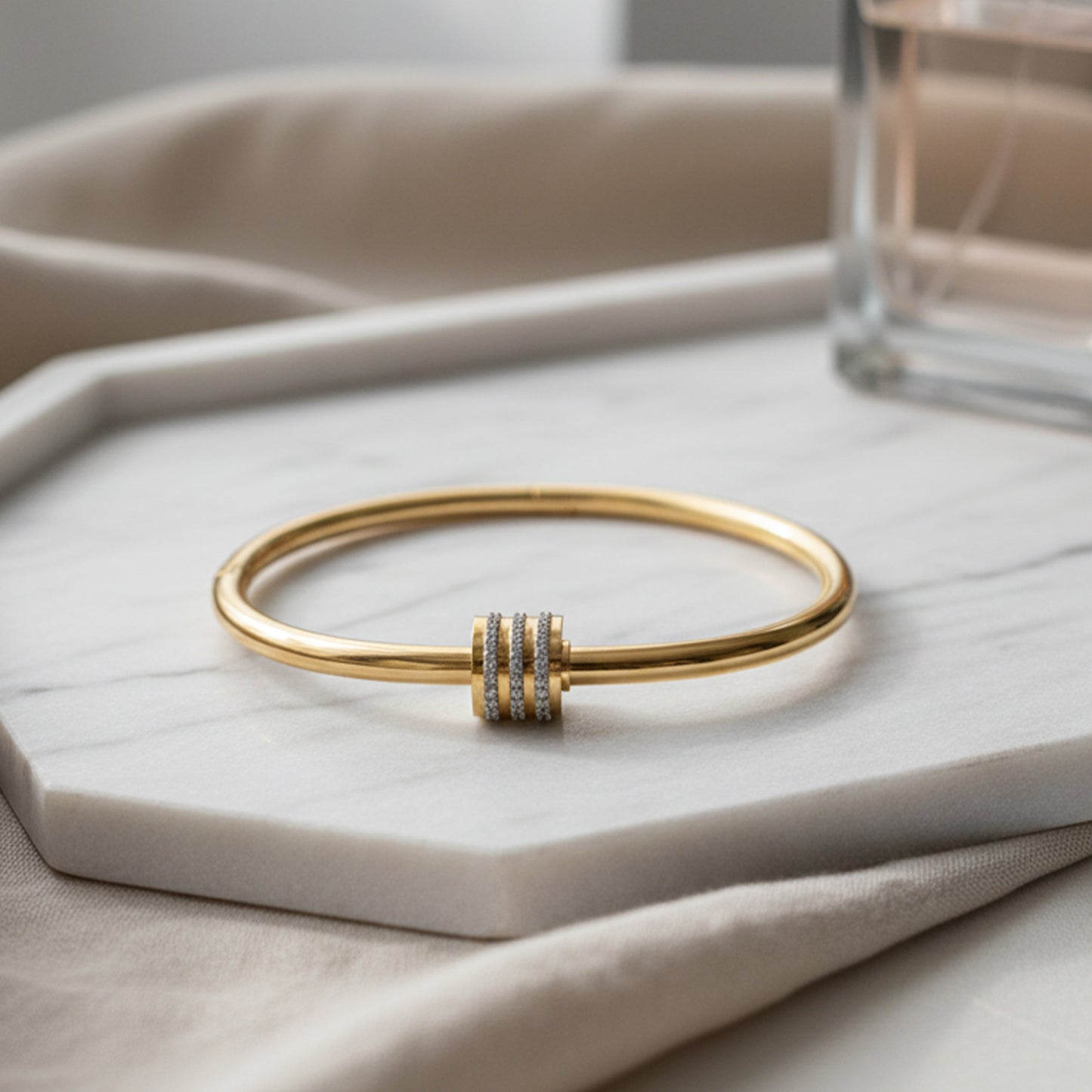 18K Gold Plated Triple Band CZ Bangle Bracelet for Women by Zytoon