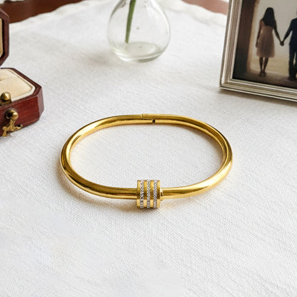 18K Gold Plated Triple Band CZ Bangle Bracelet for Women by Zytoon