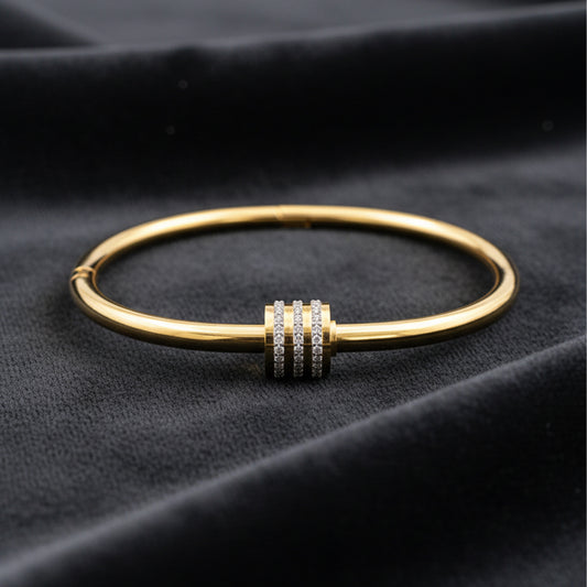 18K Gold Plated Triple Band CZ Bangle Bracelet for Women by Zytoon