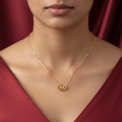 18K Gold Plated Triple Interlocking Ring Pendant Necklace for Women | Crystal Elegant Statement Jewellery