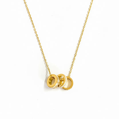 18K Gold Plated Triple Interlocking Ring Pendant Necklace for Women | Crystal Elegant Statement Jewellery