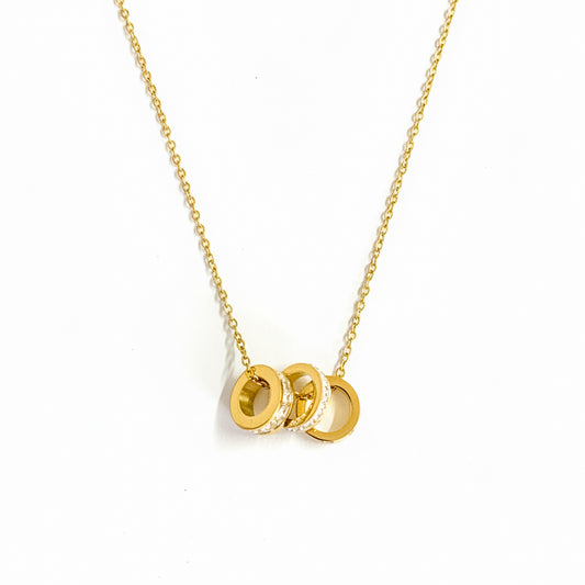18K Gold Plated Triple Interlocking Ring Pendant Necklace for Women | Crystal Elegant Statement Jewellery