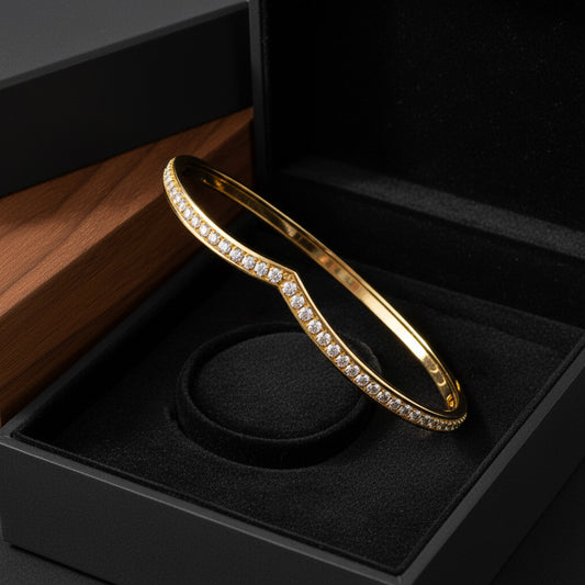 18K Gold Plated V-Shape CZ Bangle Bracelet for Women | Zytoon
