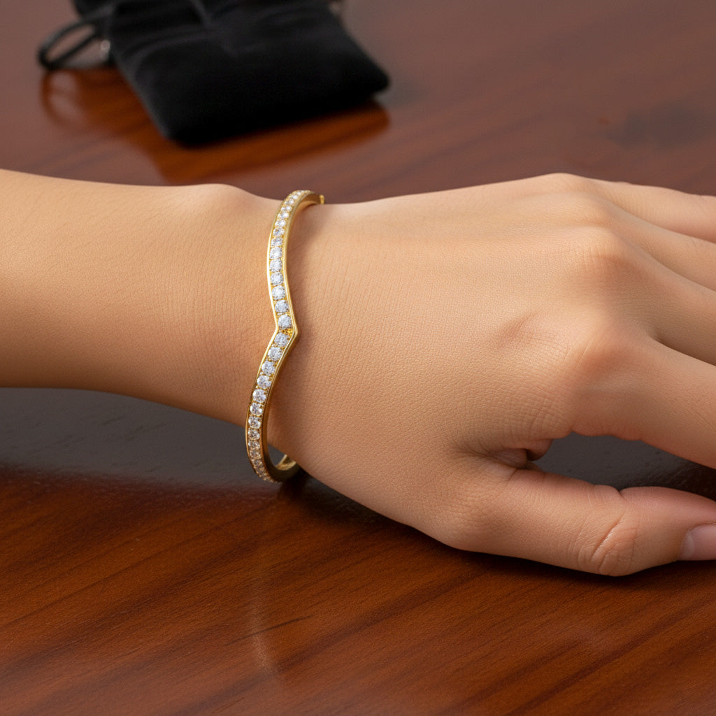 18K Gold Plated V-Shape CZ Bangle Bracelet for Women | Zytoon