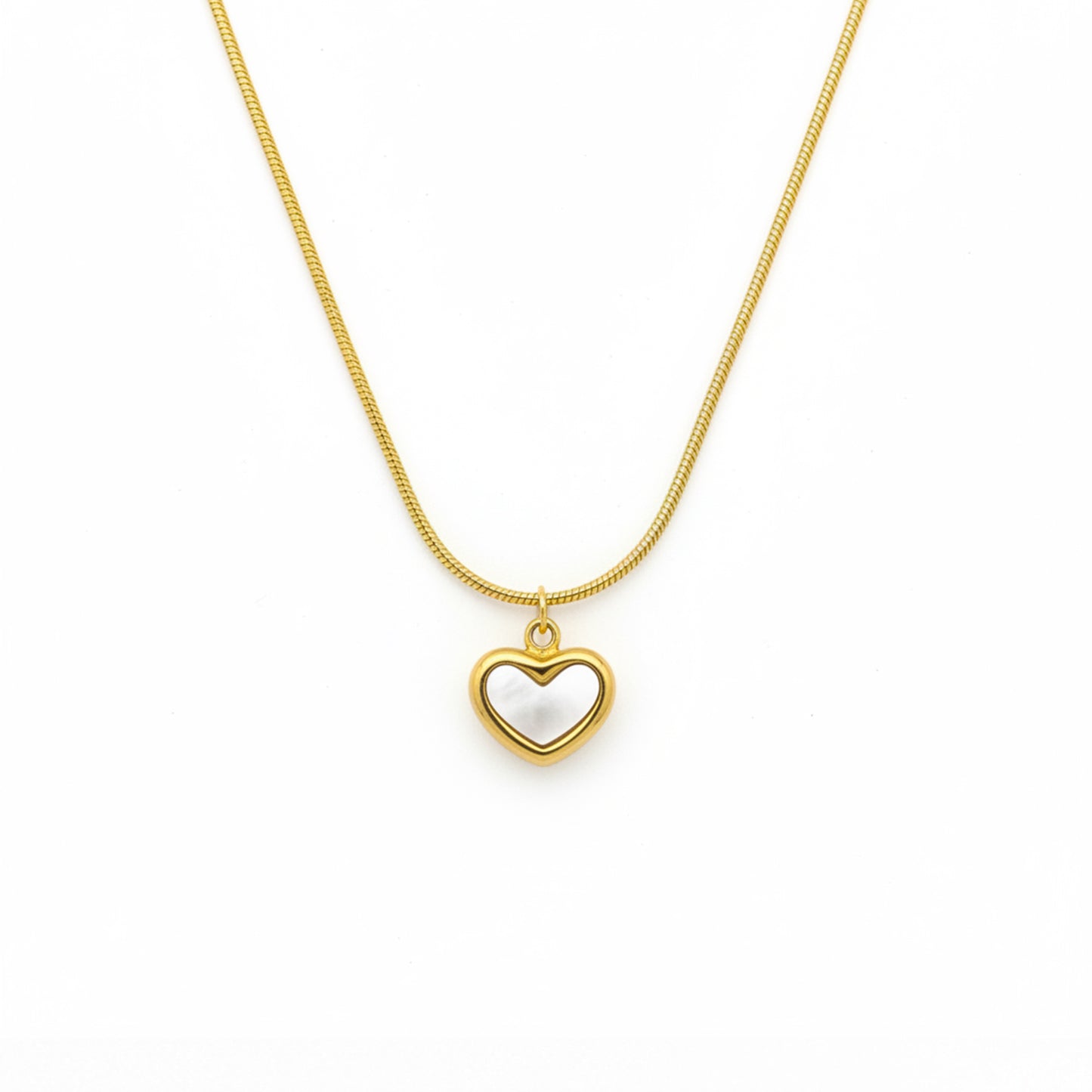 White Heart Pendant Necklace – 18K Gold Plated