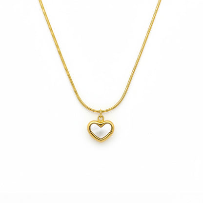 White Heart Pendant Necklace – 18K Gold Plated