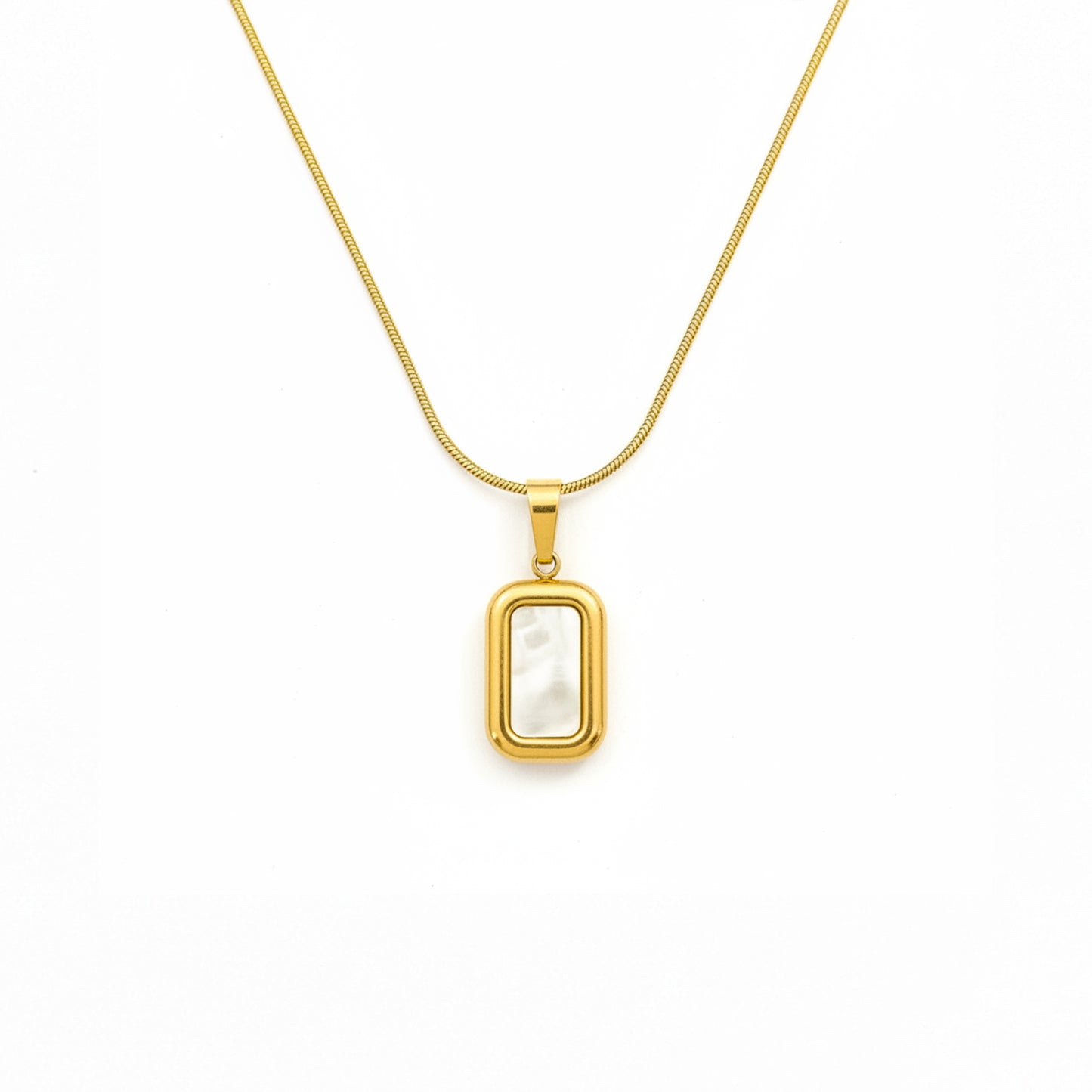White Onyx Rectangle Pendant Necklace – 18K Gold Plated