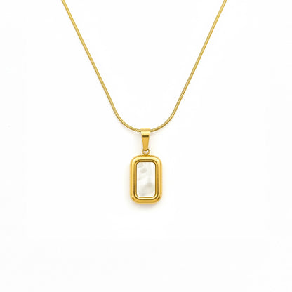 White Onyx Rectangle Pendant Necklace – 18K Gold Plated