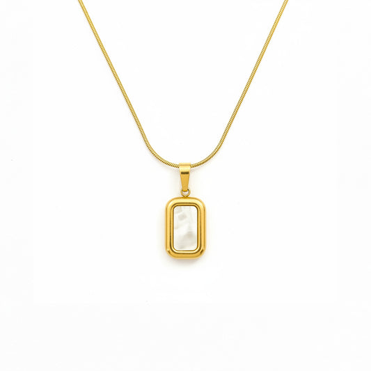 White Onyx Rectangle Pendant Necklace – 18K Gold Plated