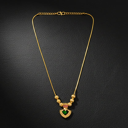 22K Gold Plated Palakka Green Stone Pendant Necklace | Traditional Jewellery