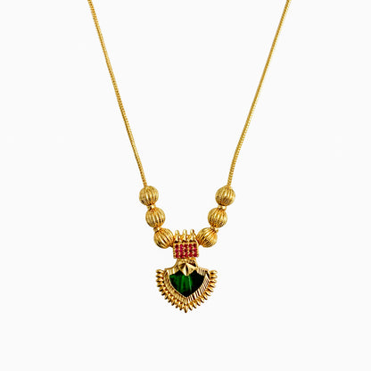 22K Gold Plated Palakka Green Stone Pendant Necklace | Traditional Jewellery