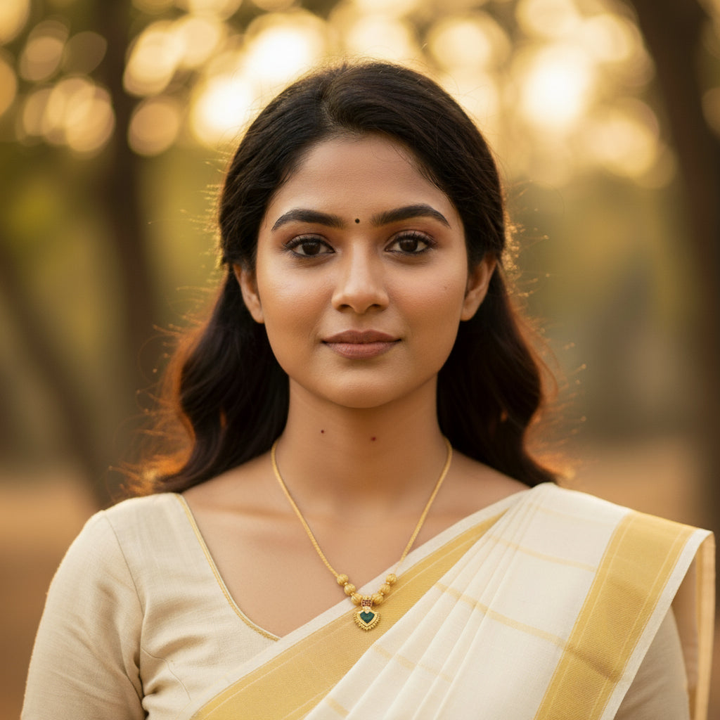 22K Gold Plated Palakka Green Stone Pendant Necklace | Traditional Jewellery