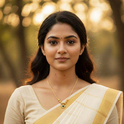 22K Gold Plated Palakka Green Stone Pendant Necklace | Traditional Jewellery