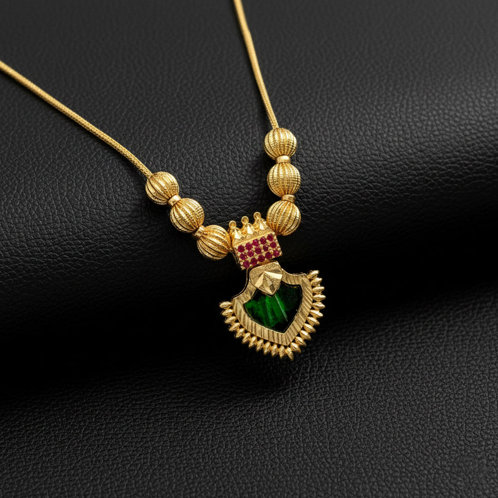 22K Gold Plated Palakka Green Stone Pendant Necklace | Traditional Jewellery
