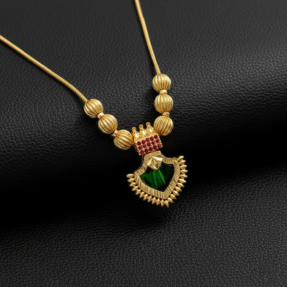 22K Gold Plated Palakka Green Stone Pendant Necklace | Traditional Jewellery