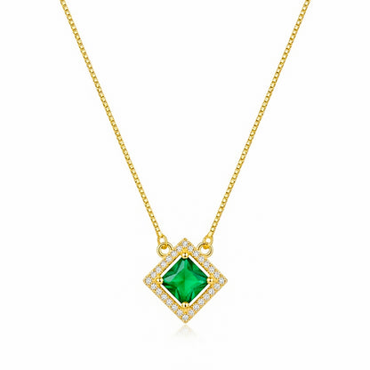 22K Gold Plated Green Stone Pendant Necklace for Women | CZ Studded Square Pendant | Elegant Minimal Jewellery