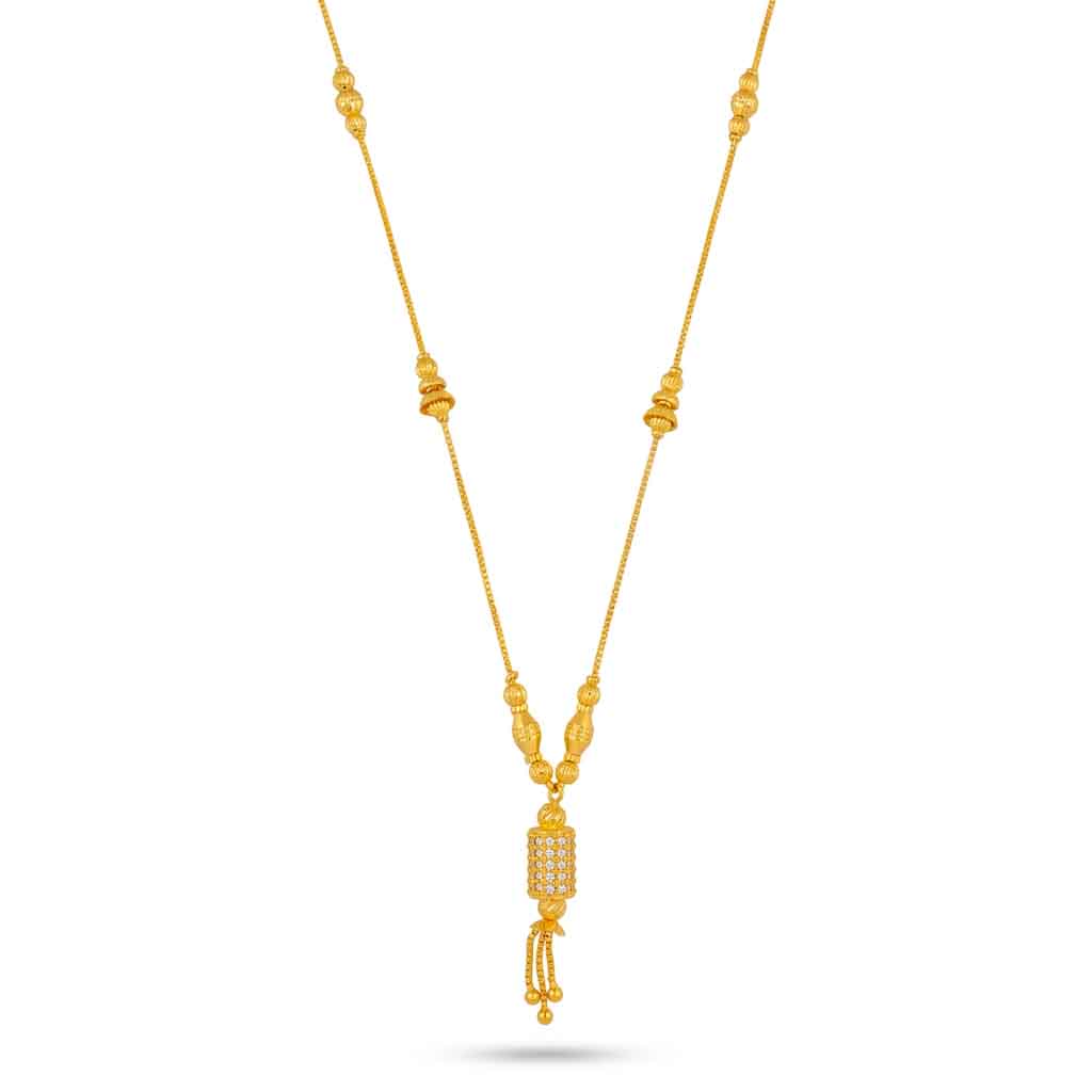 22K Gold Plated Traditional Mangalsutra Style Necklace for Women | Textured Beadwork Chain with Tassel Pendant | Ethnic Jewellery