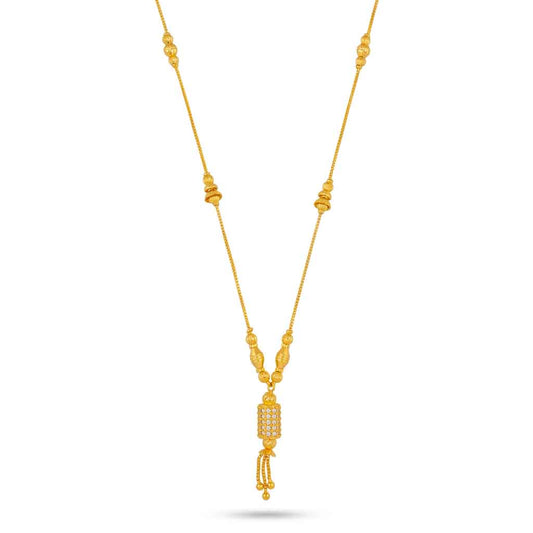 22K Gold Plated Traditional Mangalsutra Style Necklace for Women | Textured Beadwork Chain with Tassel Pendant | Ethnic Jewellery