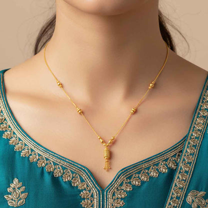 22K Gold Plated Traditional Mangalsutra Style Necklace for Women | Textured Beadwork Chain with Tassel Pendant | Ethnic Jewellery