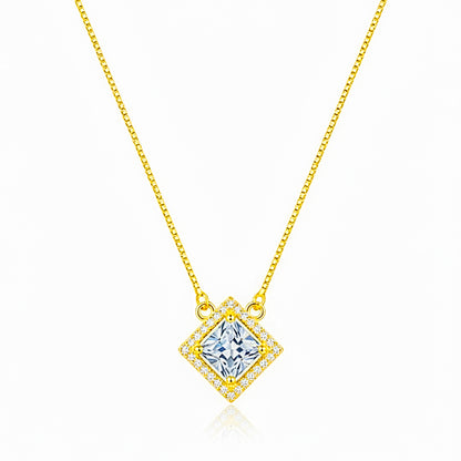 22K Gold Plated Green Stone Pendant Necklace for Women | CZ Studded Square Pendant | Elegant Minimal Jewellery