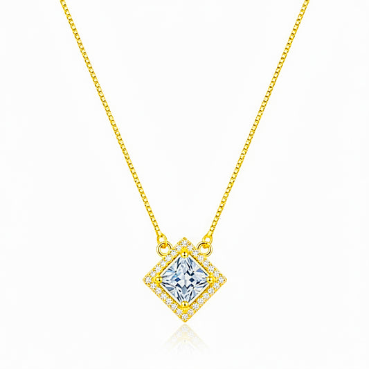 22K Gold Plated Green Stone Pendant Necklace for Women | CZ Studded Square Pendant | Elegant Minimal Jewellery