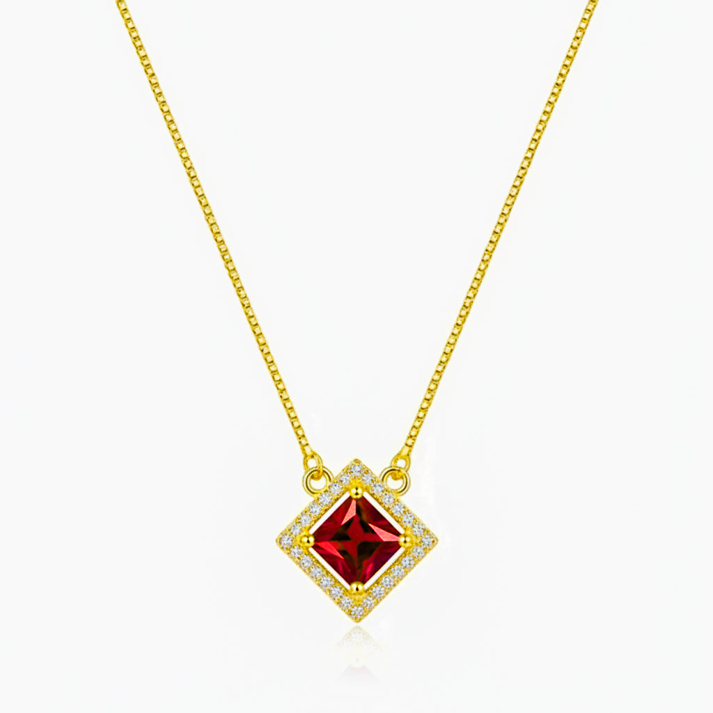 22K Gold Plated Green Stone Pendant Necklace for Women | CZ Studded Square Pendant | Elegant Minimal Jewellery