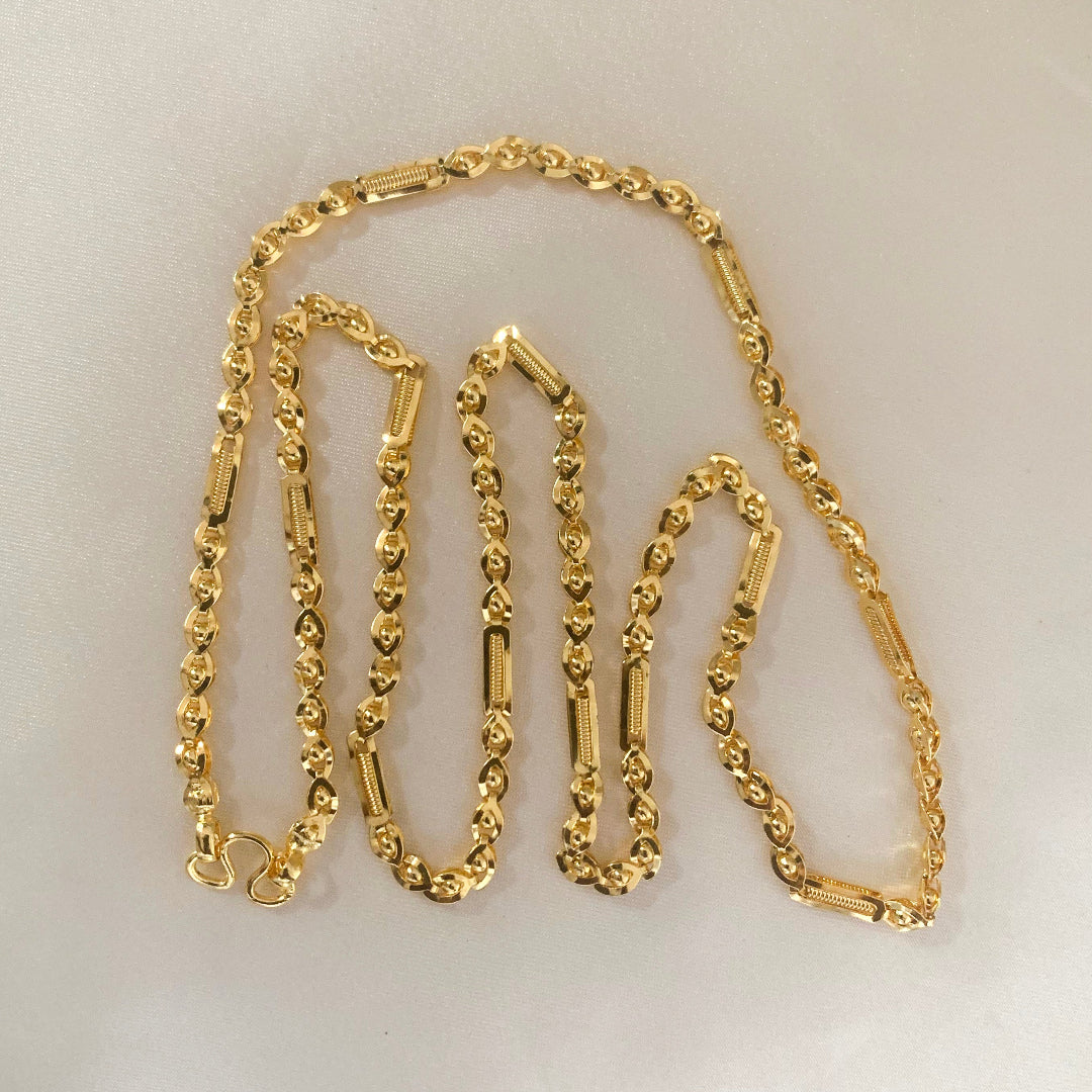 22K gold-plated chain necklace with diamond-cut link design – unisex classic jewelry for everyday wear, 60 cm length