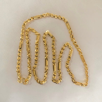 22K gold-plated chain necklace with diamond-cut link design – unisex classic jewelry for everyday wear, 60 cm length