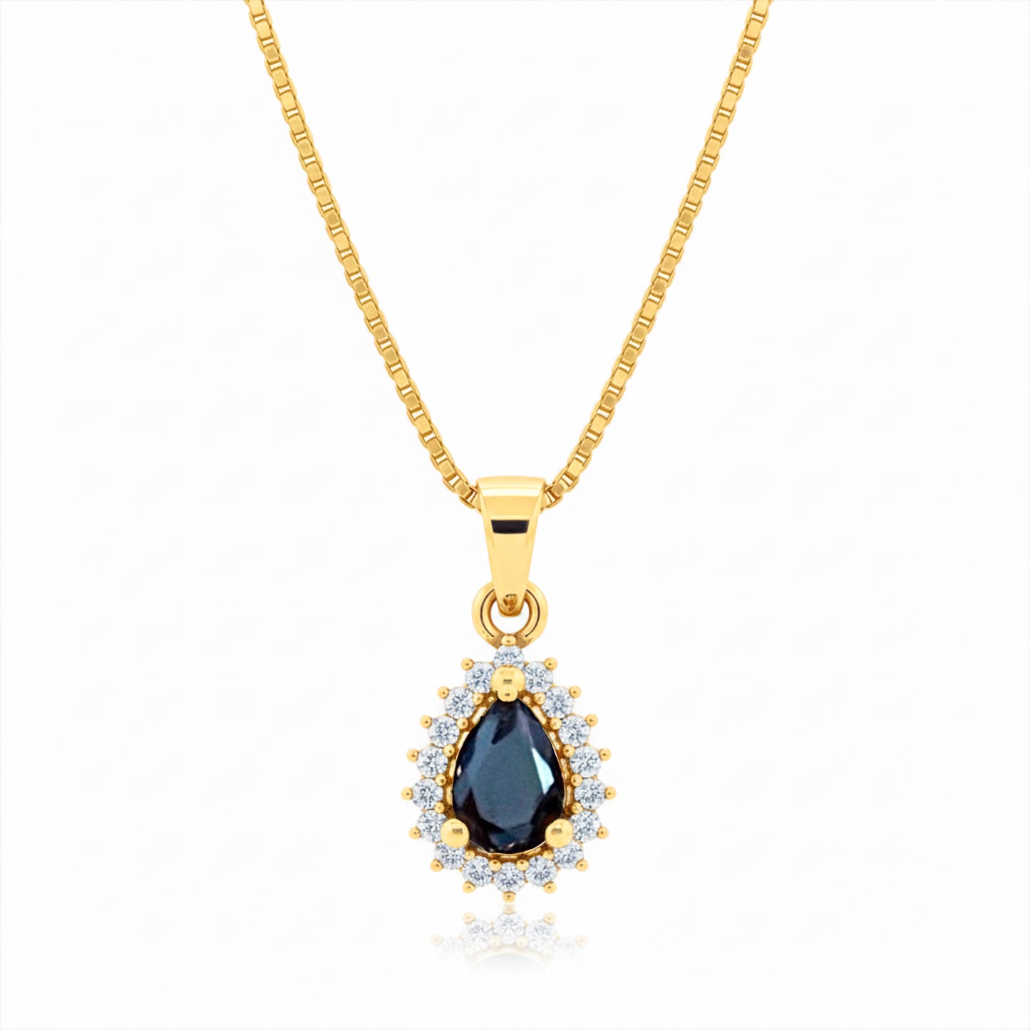 22K Gold Plated AD Teardrop Halo Pendant Necklace