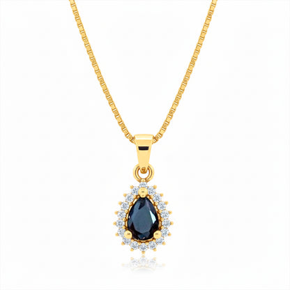 22K Gold Plated AD Teardrop Halo Pendant Necklace