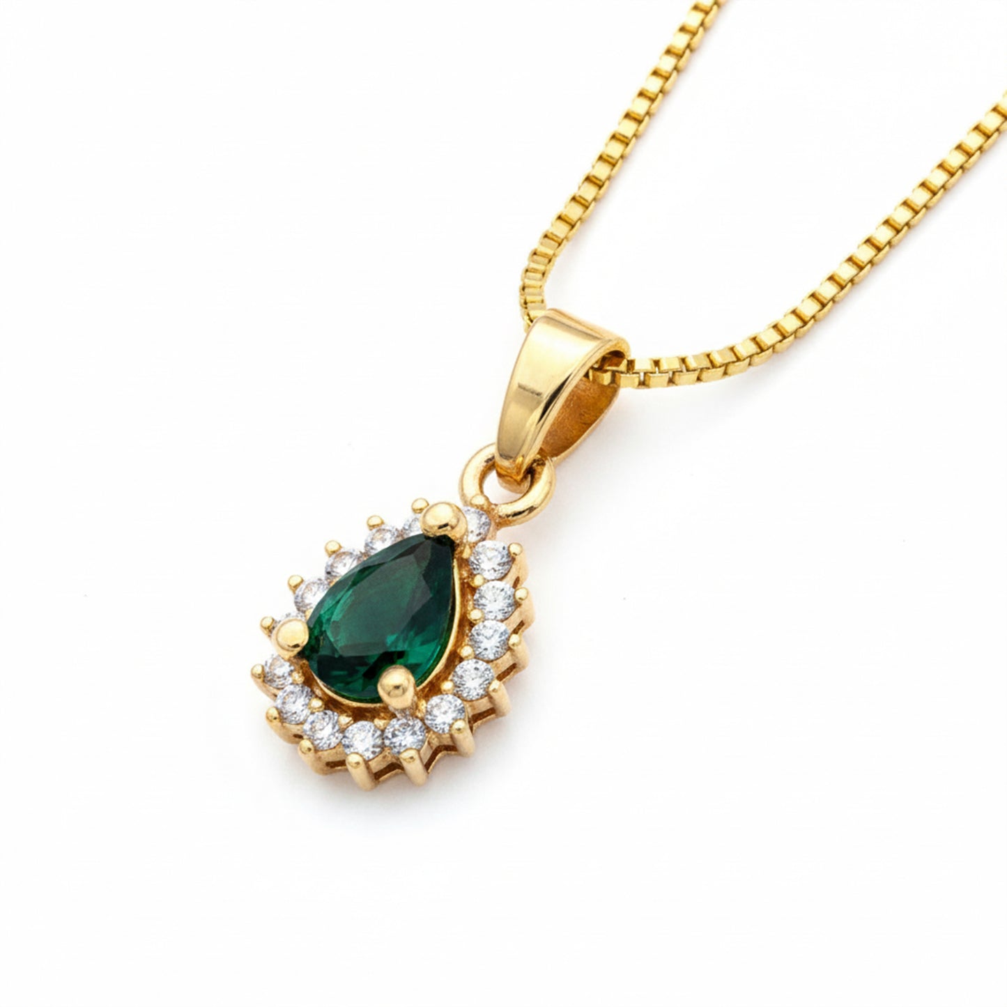 22K Gold Plated AD Teardrop Halo Pendant Necklace