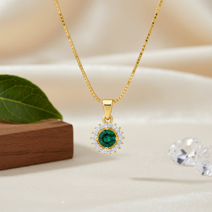 22K Gold Plated AD Halo Pendant Necklace