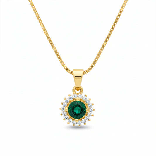 22K Gold Plated AD Halo Pendant Necklace