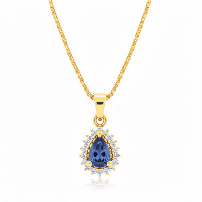 22K Gold Plated AD Teardrop Halo Pendant Necklace