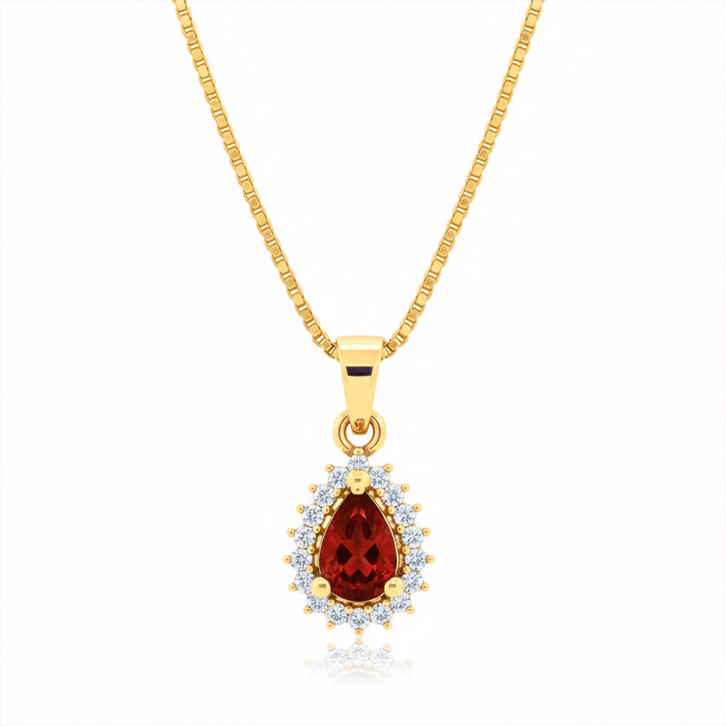 22K Gold Plated AD Teardrop Halo Pendant Necklace