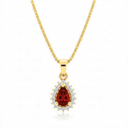 22K Gold Plated AD Teardrop Halo Pendant Necklace