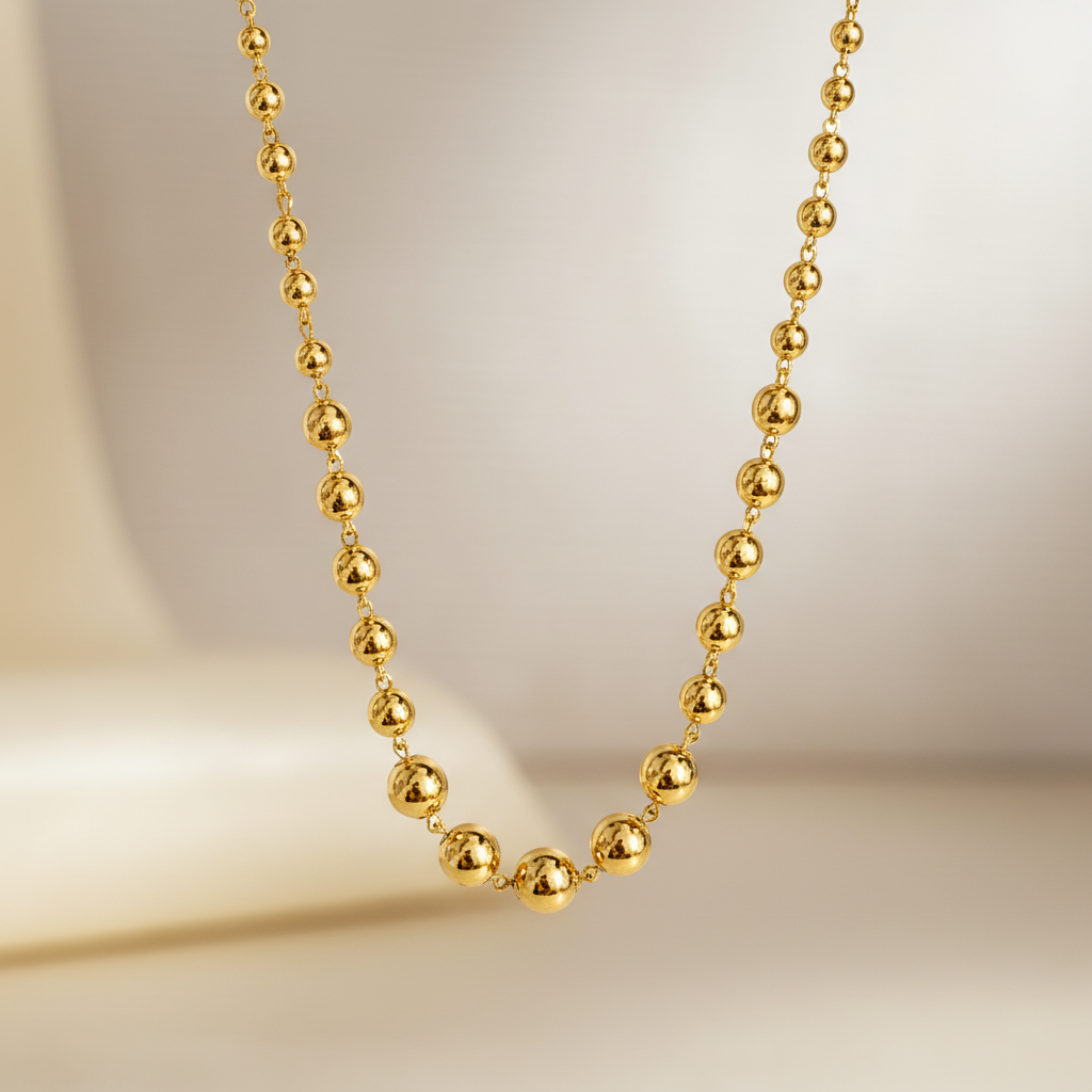 22K Gold Plated Beaded Chain Necklace – Lightweight Fashion Jewellery