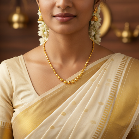 22K Gold Plated Beaded Chain Necklace – Lightweight Fashion Jewellery