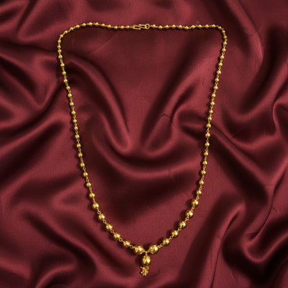 22K Gold Plated Beaded Drop Necklace for Women | Minimal Single Layer Dumbbell Chain | Elegant Daily Wear Jewellery