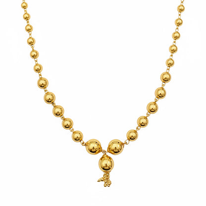 22K Gold Plated Beaded Drop Necklace for Women | Minimal Single Layer Dumbbell Chain | Elegant Daily Wear Jewellery