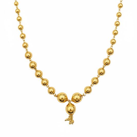 22K Gold Plated Beaded Drop Necklace for Women | Minimal Single Layer Dumbbell Chain | Elegant Daily Wear Jewellery