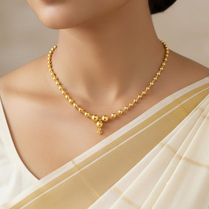 22K Gold Plated Beaded Drop Necklace for Women | Minimal Single Layer Dumbbell Chain | Elegant Daily Wear Jewellery