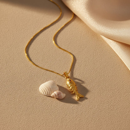 22K Gold Plated Fish Pendant Necklace | Minimal Jewellery