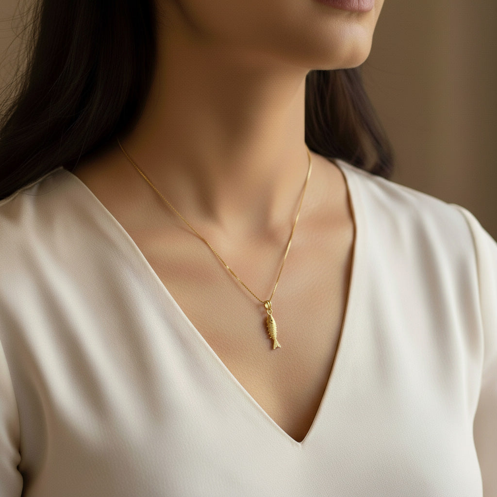 22K Gold Plated Fish Pendant Necklace | Minimal Jewellery
