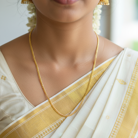 22K Gold Plated Oval Link Chain Necklace 60cm for Women