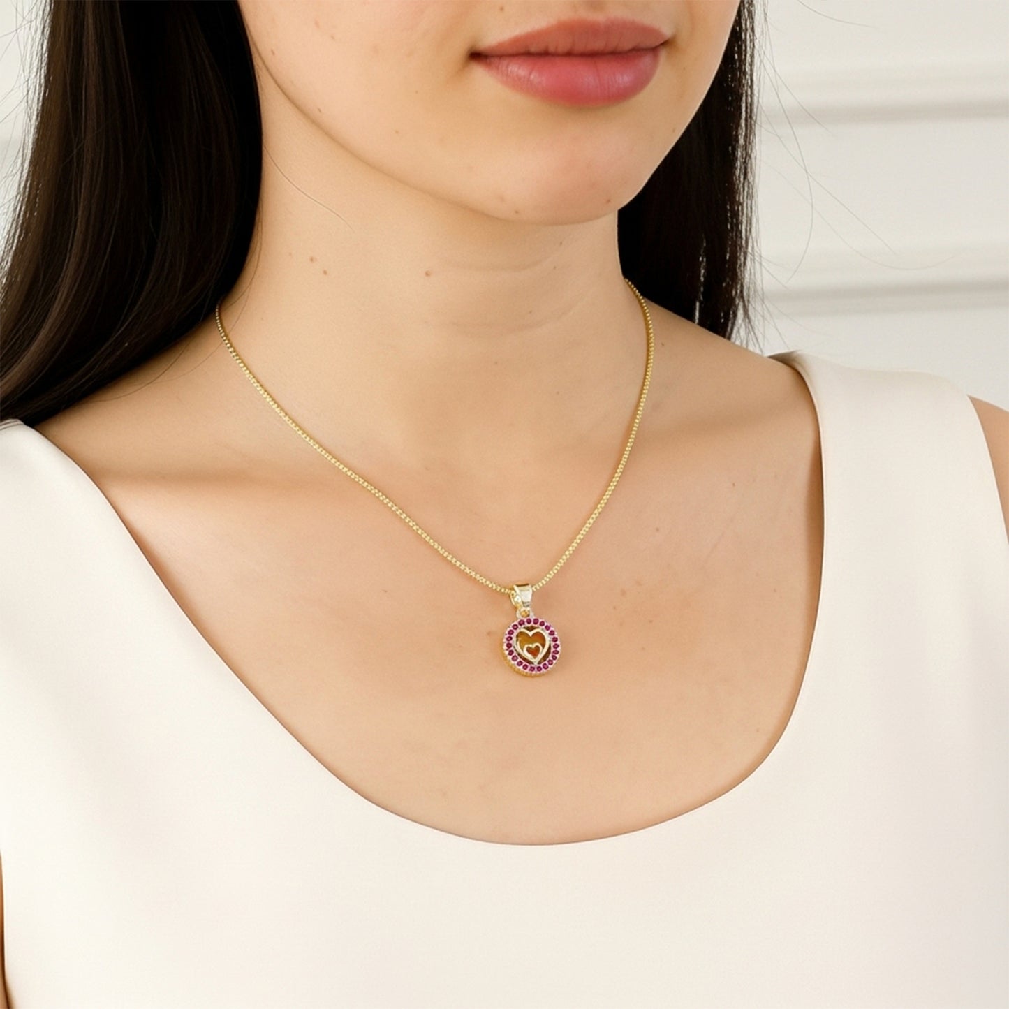 22K Gold Plated Pink Heart Halo Pendant Necklace