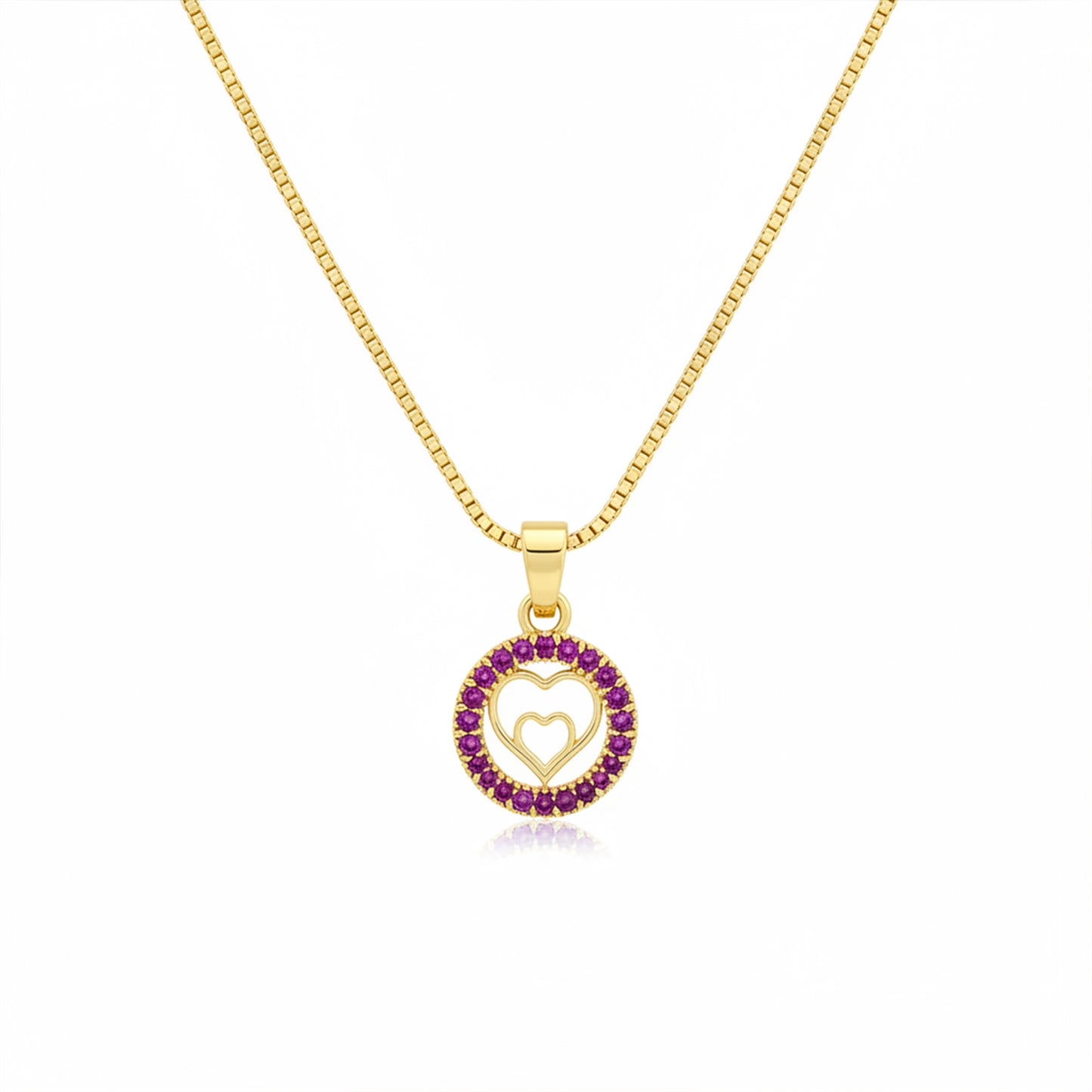 22K Gold Plated Pink Heart Halo Pendant Necklace